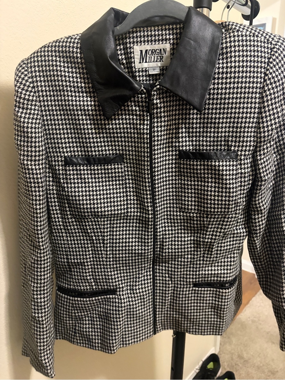 Morgan Miller Black and White Houndstooth Zip Jacket & Skirt Suit